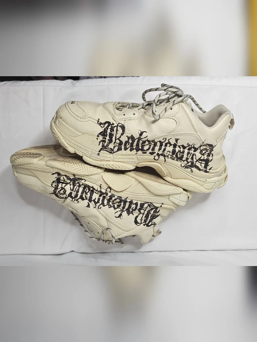 Balenciaga Triple S Graffiti Sneakers Beige Cream Men’s 44 US 11 DIY Logo Art